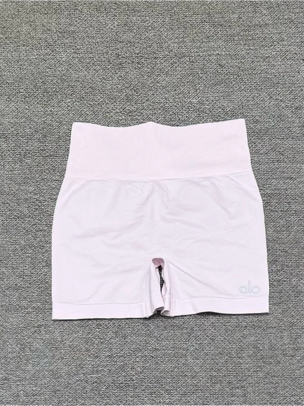 ALO Yoga Light Pink Ribbed Bralette & High-Waist Bike Shorts Set - Picture 5 of 6